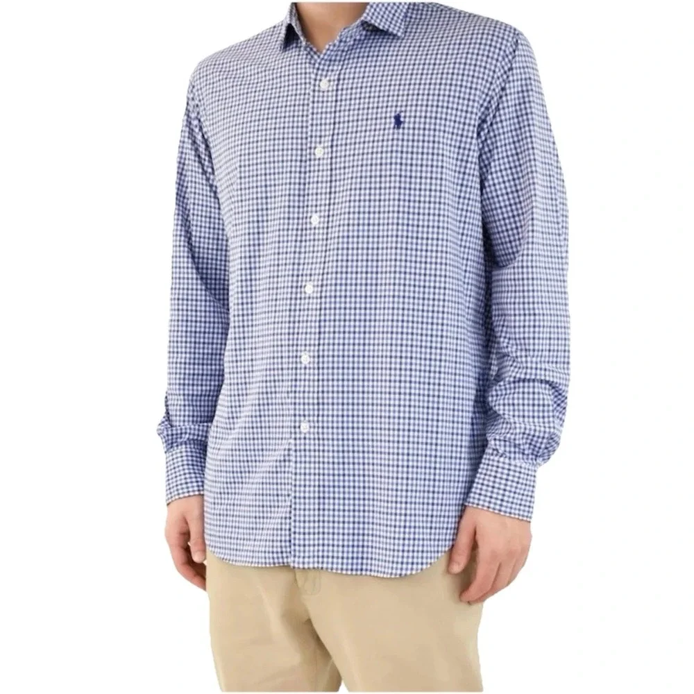 Polo Ralph Lauren Blue Check Cotton Oxford Button Down Shirt Size XL‎